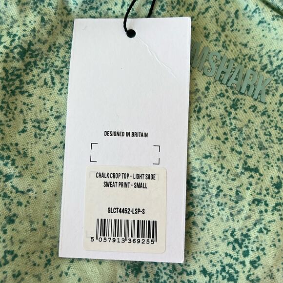 Gymshark Women’s Chalk Light Sage Green Paint Spatter Boxy Cropped Top Sz Small - Picture 5 of 8